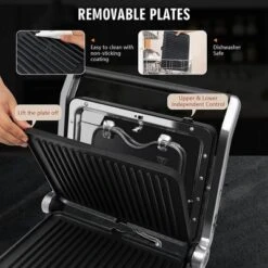 Costway Electric Panini Press Grill 1200W Sandwich Maker With Independent Temperature Control & Removable Drip Tray -Sunnydaze Decor Store GUEST 00f8735c 8b3c 4677 b1dd 6389379e9081