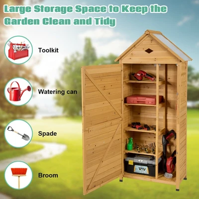 Costway Outdoor Storage Shed Lockable Wooden Garden Tool Storage Cabinet W/ Shelves 6 Costway Outdoor Storage Shed Lockable Wooden Garden Tool Storage Cabinet W/ Shelves - Image 6