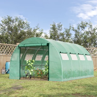 Outsunny Walk-in Tunnel Greenhouse With 2 Zippered Mesh Doors Upgraded Hot House, Green, 13' X 10' X 6.5' 2 Outsunny Walk-in Tunnel Greenhouse With 2 Zippered Mesh Doors Upgraded Hot House, Green, 13' X 10' X 6.5' - Image 2