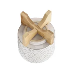 Sagebrook Home 6" Wide Ceramic Diamond Etched Flower Planter Pot With Wooden Stand Beige -Sunnydaze Decor Store GUEST 020408f0 0637 4fe6 989e 5297a25f88e6