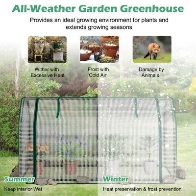 Costway 47.5''x 21.5''x 24''Portable Mini Greenhouse With 2 Zipper Doors & Ground Stakes 5 Costway 47.5''x 21.5''x 24''Portable Mini Greenhouse With 2 Zipper Doors & Ground Stakes - Image 5