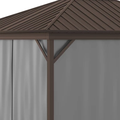 Outsunny 11.9" X 9.8" Hardtop Gazebo With Curtains And Netting, Permanent Pavilion Metal Roof Gazebo Canopy With Aluminum Frame And Top Hook, Gray 5 Outsunny 11.9" X 9.8" Hardtop Gazebo With Curtains And Netting, Permanent Pavilion Metal Roof Gazebo Canopy With Aluminum Frame And Top Hook, Gray - Image 5