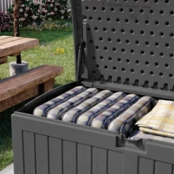 Suncast Decorative Lockable Large 200-Gallon 58" X 32" Plastic Deck Storage Box For Garden Supplies And Yard Accessories, Gray 7 Suncast Decorative Lockable Large 200-Gallon 58" X 32" Plastic Deck Storage Box For Garden Supplies And Yard Accessories, Gray -Sunnydaze Decor Store GUEST 02c80bd6 6a43 4d61 bb4a 4430feff9b8a