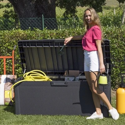 Toomax Santorini Plus Lockable Deck Storage Box Bench For Cushioned Outdoor Pool Patio Garden Furniture Or Indoor Toy Container, 145 Gal (Anthracite) 2 Toomax Santorini Plus Lockable Deck Storage Box Bench For Cushioned Outdoor Pool Patio Garden Furniture Or Indoor Toy Container, 145 Gal (Anthracite) - Image 2