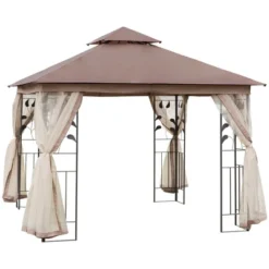 Outsunny 10' X 10' Outdoor Patio Gazebo Canopy With 2-Tier Polyester Roof, Mesh Netting Sidewalls, And Steel Frame -Sunnydaze Decor Store GUEST 034ec947 cfb3 449c bded 56c157dd6f81