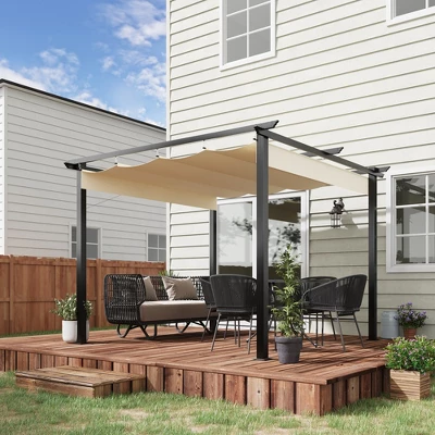 Outsunny 10' X 10' Retractable Pergola Canopy Patio Gazebo Sun Shelter With Aluminum Frame For Outdoors, Cream White 1 Outsunny 10' X 10' Retractable Pergola Canopy Patio Gazebo Sun Shelter With Aluminum Frame For Outdoors, Cream White