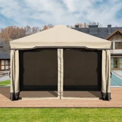 Patio Gazebo Aluminum Outdoor Tent Shelter Canopy With Privacy Curtain And Netting -Sunnydaze Decor Store GUEST 035ef17d 3c1f 477b 9614 27328c521f21