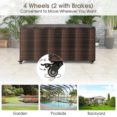 Costway 96 Gallon Patio Rattan Storage Deck Box Container Garden Liner Wheels Mix Brown/Grey 8 Costway 96 Gallon Patio Rattan Storage Deck Box Container Garden Liner Wheels Mix Brown/Grey - Image 8