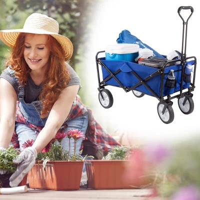 Nature Spring Collapsible Utility Wagon For Camping, Gardening, Landscaping, And Shopping - 34.5" X 20", Blue 4 Nature Spring Collapsible Utility Wagon For Camping, Gardening, Landscaping, And Shopping - 34.5" X 20", Blue - Image 4