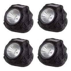 Nature Spring Solar-Powered LED Rock Lights – Black And Gray, 4-Pack