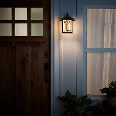 11.75" 1-Light Prairie Craftsman Style Stained Glass Outdoor Lantern Wall Sconce Bronze - River Of Goods 3 11.75" 1-Light Prairie Craftsman Style Stained Glass Outdoor Lantern Wall Sconce Bronze - River Of Goods - Image 3