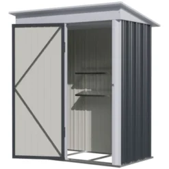 Outsunny 5' X 3' Steel Outdoor Storage Shed, Small Lean-to Shed For Garden, Tools, Tiny Metal Garage, Floor Base, Shelf, Lock, Dark Gray -Sunnydaze Decor Store GUEST 0724a237 f52d 43e5 8586 720e75652937