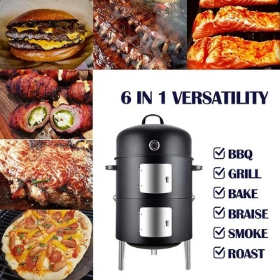 Realcook 17 Inch Vertical Heavy Duty Round Steel BBQ Charcoal Outdoor Smoker With Latch Locking System And Dual Entrance Doors, Black 3 Realcook 17 Inch Vertical Heavy Duty Round Steel BBQ Charcoal Outdoor Smoker With Latch Locking System And Dual Entrance Doors, Black - Image 3