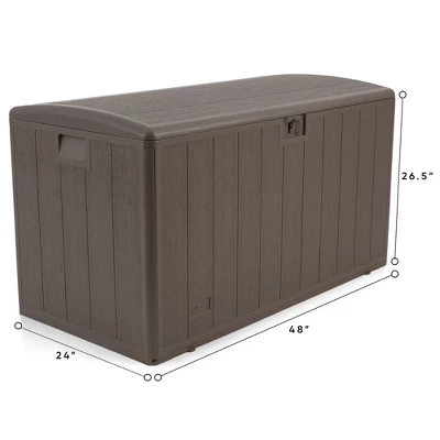 Plastic Development Group 105 Gallon Weatherproof Resin Outdoor Patio Storage Deck Box With Secure Lid Retainer Straps, Driftwood Gray 4 Plastic Development Group 105 Gallon Weatherproof Resin Outdoor Patio Storage Deck Box With Secure Lid Retainer Straps, Driftwood Gray - Image 4