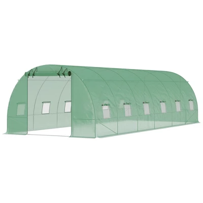 Outsunny 26' X 10' X 7' Walk-in Tunnel Hoop Greenhouse, PE Cover, Steel Frame, Roll-Up Zipper Door And Mesh Windows For Flowers And Vegetables, Green 3 Outsunny 26' X 10' X 7' Walk-in Tunnel Hoop Greenhouse, PE Cover, Steel Frame, Roll-Up Zipper Door And Mesh Windows For Flowers And Vegetables, Green - Image 3