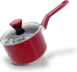 NutriChef Saucepan Pot With Lid - Non-stick High-Qualified Kitchen Cookware With See-Through Tempered Glass Lids, 2 QT.