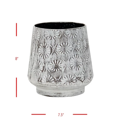 Antique White Embossed Floral Pattern Metal Planter - Foreside Home & Garden 5 Antique White Embossed Floral Pattern Metal Planter - Foreside Home & Garden - Image 5