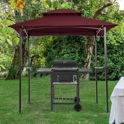 SUGIFT 8' X 5' Outdoor Grill Gazebo Shelter Tent With 2 Tier In Burgundy 6 SUGIFT 8' X 5' Outdoor Grill Gazebo Shelter Tent With 2 Tier In Burgundy - Image 6