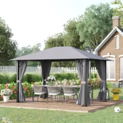 Outsunny 13' X 10' Patio Gazebo Outdoor Canopy Shelter With Sidewalls, Vented Roof, Aluminum Frame For Garden, Lawn, Backyard And Deck