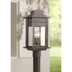 Franklin Iron Works Outdoor Post Light Fixture Black Specked Gray 19 1/2" Clear Glass For Exterior Garden Yard Patio Driveway