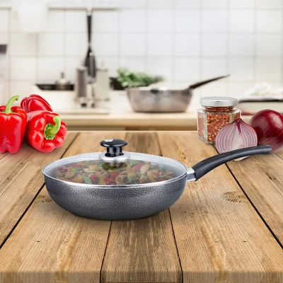 Brentwood Aluminum Non-Stick 11 Inch Wok With Lid In Black 1 Brentwood Aluminum Non-Stick 11 Inch Wok With Lid In Black