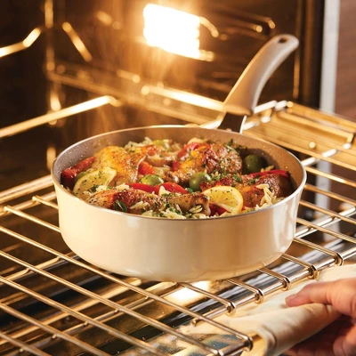 Rachael Ray Cook + Create 3qt Aluminum Nonsticke Saute Pan With Lid - Almond 2 Rachael Ray Cook + Create 3qt Aluminum Nonsticke Saute Pan With Lid - Almond - Image 2
