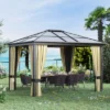 Outsunny 10x12 Polycarbonate Hardtop Gazebo, Gazebo Canopy With Aluminum Frame, Curtains And Netting For Garden, Patio, Backyard, Beige