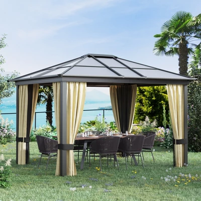 Outsunny 10x12 Polycarbonate Hardtop Gazebo, Gazebo Canopy With Aluminum Frame, Curtains And Netting For Garden, Patio, Backyard, Beige 1 Outsunny 10x12 Polycarbonate Hardtop Gazebo, Gazebo Canopy With Aluminum Frame, Curtains And Netting For Garden, Patio, Backyard, Beige