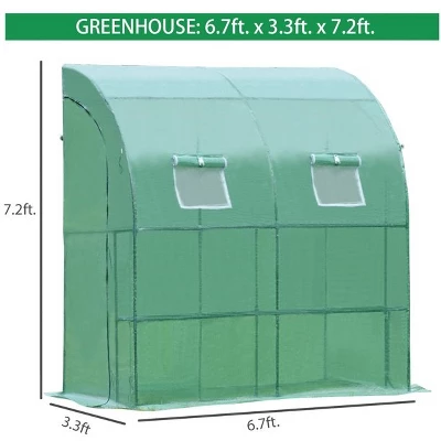 Aoodor 6.7ft. X 3.3ft. X 7.2ft. Outdoor Walk-in Greenhouse Lean To Portable Wall Two Doors 6 Aoodor 6.7ft. X 3.3ft. X 7.2ft. Outdoor Walk-in Greenhouse Lean To Portable Wall Two Doors - Image 6