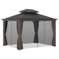 Outsunny Patio Gazebo 12' X 10', Netting & Curtains, Double Vented Steel Roof, Permanent Hardtop, Ceiling Hooks, Rust Proof Aluminum Frame, Dark Brown 7 Outsunny Patio Gazebo 12' X 10', Netting & Curtains, Double Vented Steel Roof, Permanent Hardtop, Ceiling Hooks, Rust Proof Aluminum Frame, Dark Brown -Sunnydaze Decor Store GUEST 11ffa2b0 0792 437f bc52 cf9b8d3defbb