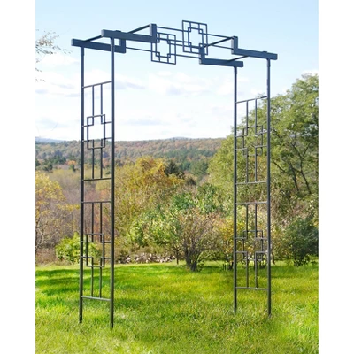Achla Designs 95.5" Elegant Handcrafted Square-on-Square Iron Garden Arbor Graphite Powder Coated Finish 6 Achla Designs 95.5" Elegant Handcrafted Square-on-Square Iron Garden Arbor Graphite Powder Coated Finish - Image 6