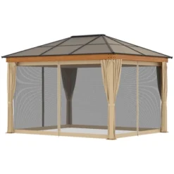 Outsunny 10' X 12' Hardtop Polycarbonate Gazebo Canopy, Aluminum Frame Pergola With Top Vent, Netting & Sidewalls For Garden, Patio, Khaki 7 Outsunny 10' X 12' Hardtop Polycarbonate Gazebo Canopy, Aluminum Frame Pergola With Top Vent, Netting & Sidewalls For Garden, Patio, Khaki -Sunnydaze Decor Store GUEST 122d5f9a ef67 4428 902d 48f90bab4573