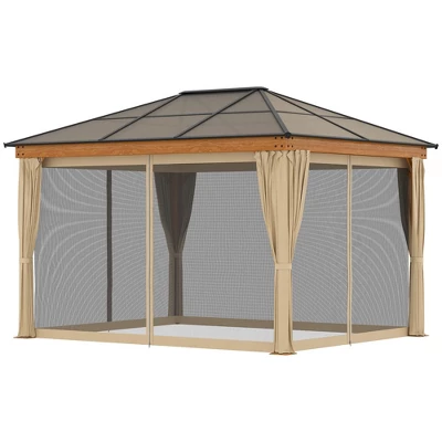 Outsunny 10' X 12' Hardtop Polycarbonate Gazebo Canopy, Aluminum Frame Pergola With Top Vent, Netting & Sidewalls For Garden, Patio, Khaki 3 Outsunny 10' X 12' Hardtop Polycarbonate Gazebo Canopy, Aluminum Frame Pergola With Top Vent, Netting & Sidewalls For Garden, Patio, Khaki - Image 3