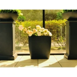 22.8" Kante Lightweight Modern Outdoor Concrete Oval Planter Charcoal Black - Rosemead Home & Garden, Inc.