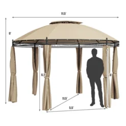 Tangkula 11.5'Outdoor Patio Round Dome Gazebo Canopy Shelter Double Roof Steel Brown -Sunnydaze Decor Store GUEST 12b0d846 5506 4609 bbac f17e25032e8e
