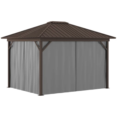 Outsunny 11.9" X 9.8" Hardtop Gazebo With Curtains And Netting, Permanent Pavilion Metal Roof Gazebo Canopy With Aluminum Frame And Top Hook, Gray 3 Outsunny 11.9" X 9.8" Hardtop Gazebo With Curtains And Netting, Permanent Pavilion Metal Roof Gazebo Canopy With Aluminum Frame And Top Hook, Gray - Image 3