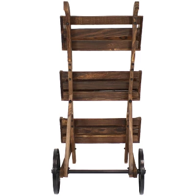 Sunnydaze Decor Sunnydaze 3-Tier Wooden Rolling Planter - Fir Wood - 39.25" - Brown 7 Sunnydaze Decor Sunnydaze 3-Tier Wooden Rolling Planter - Fir Wood - 39.25" - Brown - Image 7