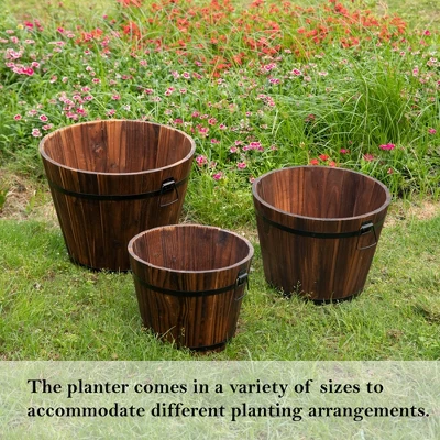 Gardenised Rustic Wooden Whiskey Barrel Planter With Durable Medal Handles And Drainage Holes - Perfect For Indoor And Outdoor Use 7 Gardenised Rustic Wooden Whiskey Barrel Planter With Durable Medal Handles And Drainage Holes - Perfect For Indoor And Outdoor Use - Image 7