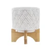 Sagebrook Home 6" Wide Ceramic Diamond Etched Flower Planter Pot With Wooden Stand Beige