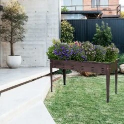 LuxenHome 50" W Brown Metal Rectangular Raised Garden Planter