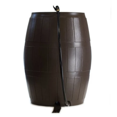 FCMP Outdoor 50-Gallon BPA Free Flat Back Home Rain Catcher Water Storage Collection Barrel For Watering Outdoor Plants & Gardens, Brown (3 Pack) 2 FCMP Outdoor 50-Gallon BPA Free Flat Back Home Rain Catcher Water Storage Collection Barrel For Watering Outdoor Plants & Gardens, Brown (3 Pack) - Image 2