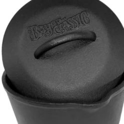 Bayou Classic 1 Quart Cast Iron Covered Sauce Pot Cookware With Self-Basting Domed Lid And Pour Spouts For Home Kitchens, Black