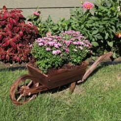 Sunnydaze Decor Sunnydaze Wooden Decorative Wheelbarrow Planter For Patio, Lawn And Garden - 35" L X 10" W X 11" - Brown -Sunnydaze Decor Store GUEST 184c9e78 69a1 486d 9b8a 096da196070c