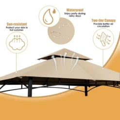 Costway 8' X 5' Outdoor Patio Barbecue Grill Gazebo W/ LED Lights 2-Tier Canopy Top Tan -Sunnydaze Decor Store GUEST 18ac43e3 a457 4e6f 9bc8 38734c463c8d