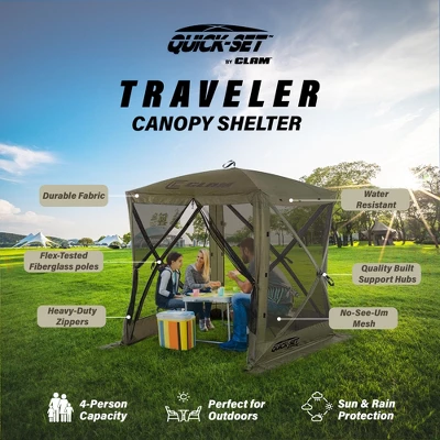 CLAM Quick-Set Traveler Portable Pop Up Outdoor Camping Gazebo Screen Tent Sided Canopy Shelter With Ground Stakes And Carry Bag 2 CLAM Quick-Set Traveler Portable Pop Up Outdoor Camping Gazebo Screen Tent Sided Canopy Shelter With Ground Stakes And Carry Bag - Image 2