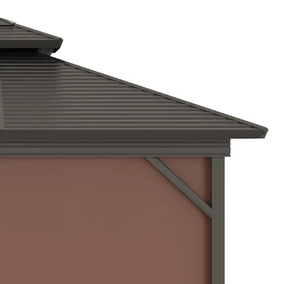 Outsunny Outdoor Hardtop Gazebo Galvanized Steel Canopy With Aluminum Frame Double Vented Roof Pergola With Netting And Curtains For Patios, Gardens, Lawns, Dark Brown 5 Outsunny Outdoor Hardtop Gazebo Galvanized Steel Canopy With Aluminum Frame Double Vented Roof Pergola With Netting And Curtains For Patios, Gardens, Lawns, Dark Brown - Image 5