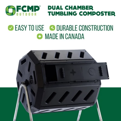 FCMP Outdoor IM4000 37 Gallon 8 Sided Plastic Dual Chamber Tumbling Composter Outdoor Elevated Rotating Garden Compost Bin, Black 2 FCMP Outdoor IM4000 37 Gallon 8 Sided Plastic Dual Chamber Tumbling Composter Outdoor Elevated Rotating Garden Compost Bin, Black - Image 2