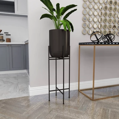 Olivia & May Modern With Stand Iron Planter Pots Black 11 Olivia & May Modern With Stand Iron Planter Pots Black - Image 11