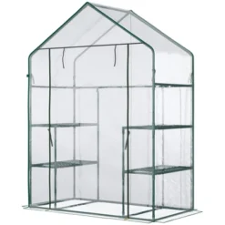 Outsunny 56" X 29" X 77" Mini Greenhouse, Walk-in Greenhouse, Garden Hot House With 4 Shelves, Roll-Up Door And Weatherized Cover, Deep Green -Sunnydaze Decor Store GUEST 1c3c0386 f20c 4516 a509 74897e2ffd6a