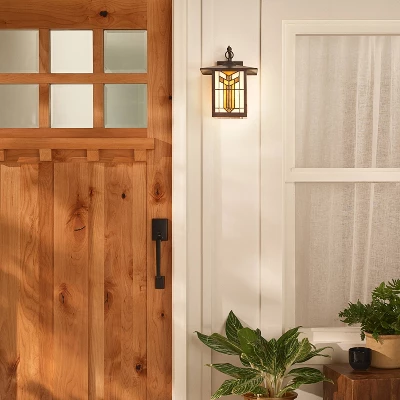 11.75" 1-Light Prairie Craftsman Style Stained Glass Outdoor Lantern Wall Sconce Bronze - River Of Goods 2 11.75" 1-Light Prairie Craftsman Style Stained Glass Outdoor Lantern Wall Sconce Bronze - River Of Goods - Image 2